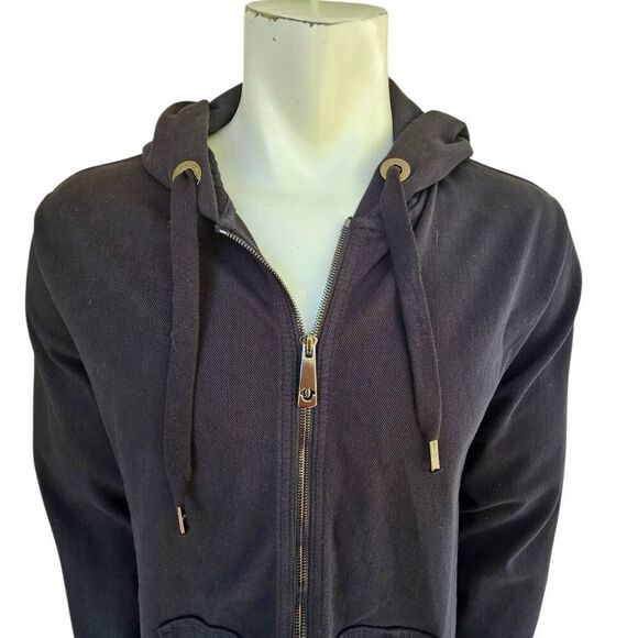 True Religion Men’s Black Full Zip Hoodie Sweatshirt Logo Drawstring Pockets L - Picture 1 of 10